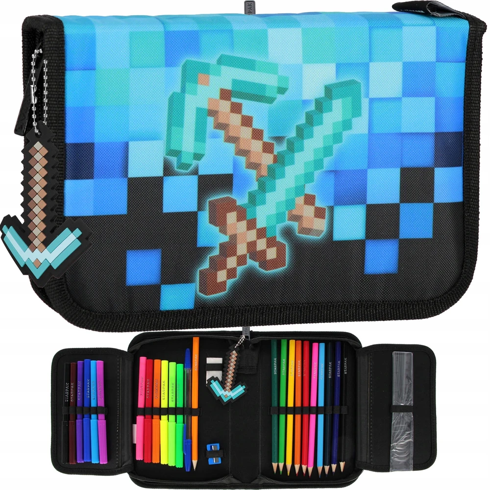 Starpak "pixel Mėlyna" mokyklinis komplektas: kuprinė, maišelis, dėklas