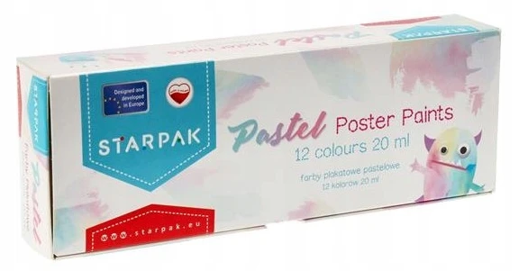 Starpak plakato dažai, 12 spalvų, 20ml, pasteliniai