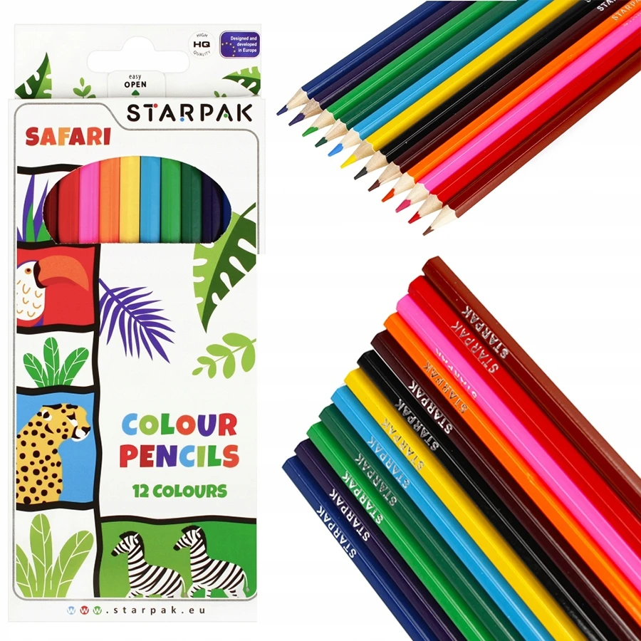Starpak Safari pieštukai 12 spalvų intensyvios mokyklinės kreidelės vaikams 1 vnt.