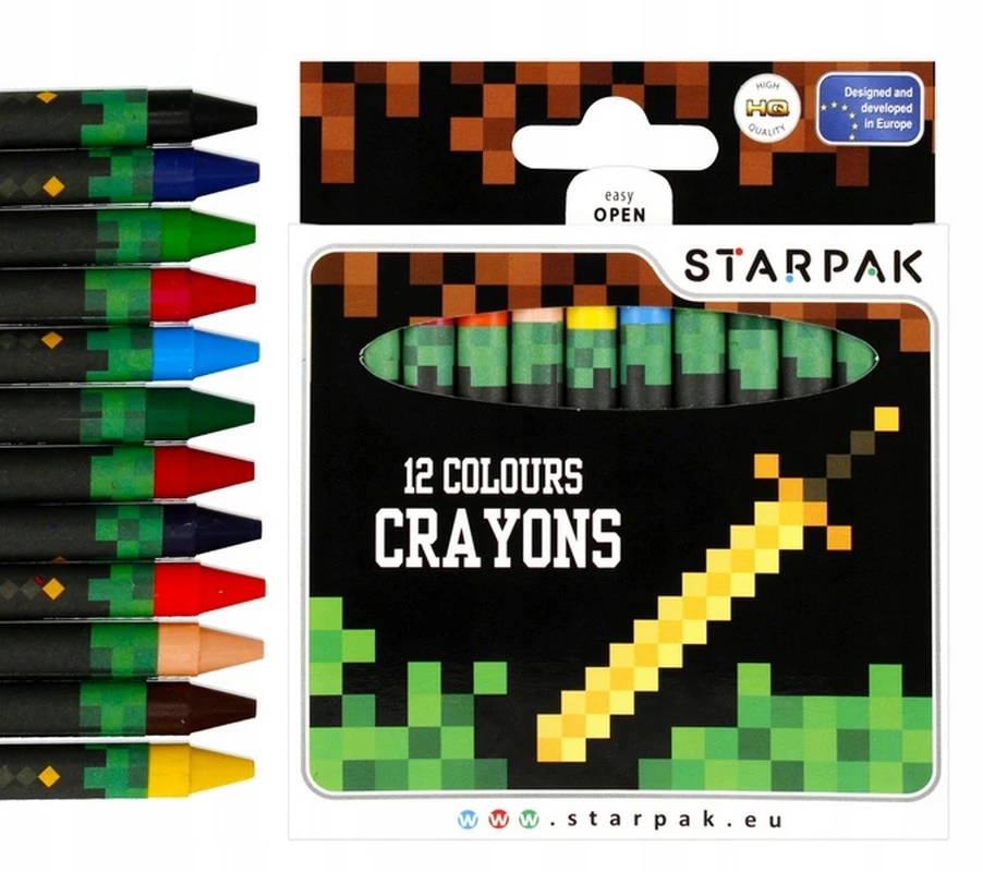 Starpak Žvakių vaškinės kreidelės 12 spalvų "Pixel" žaidimas