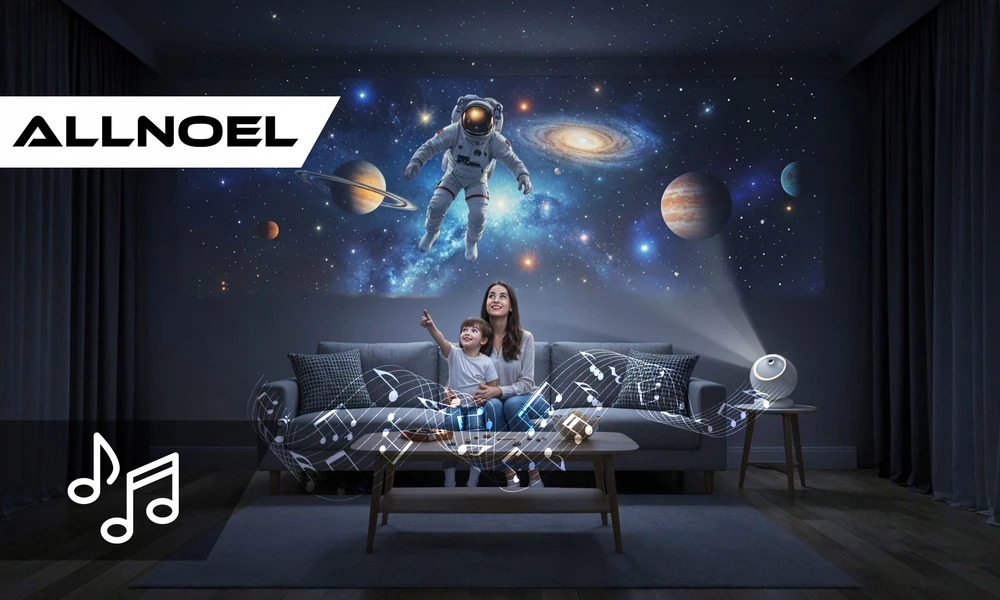 STARS PROJECTOR PLANETARIUM PROJEKTORINĖ LEMPA ĮTRAUKTA BATERIJOS BT GARSIAKARIAIS