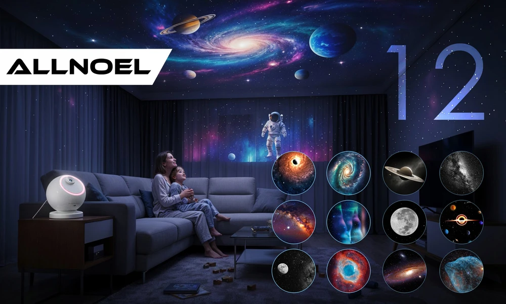 STARS PROJECTOR PLANETARIUM PROJEKTORINĖ LEMPA ĮTRAUKTA BATERIJOS BT GARSIAKARIAIS