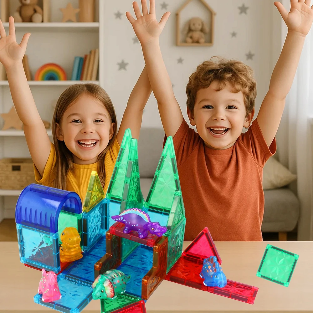 Stator 3D EDUKACINIAI MAGNETINIAI KONSTRUKCINIAI KLUOKAI DĖLĖS + DINOZAURAI 45 vnt.