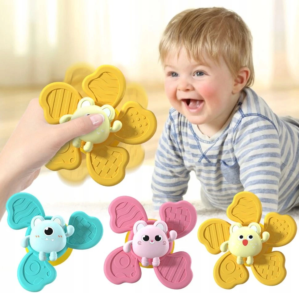 Stator Fidget Spinner Rattle su siurbimo taurele langams ANTISTRESS žaislas 3 vnt