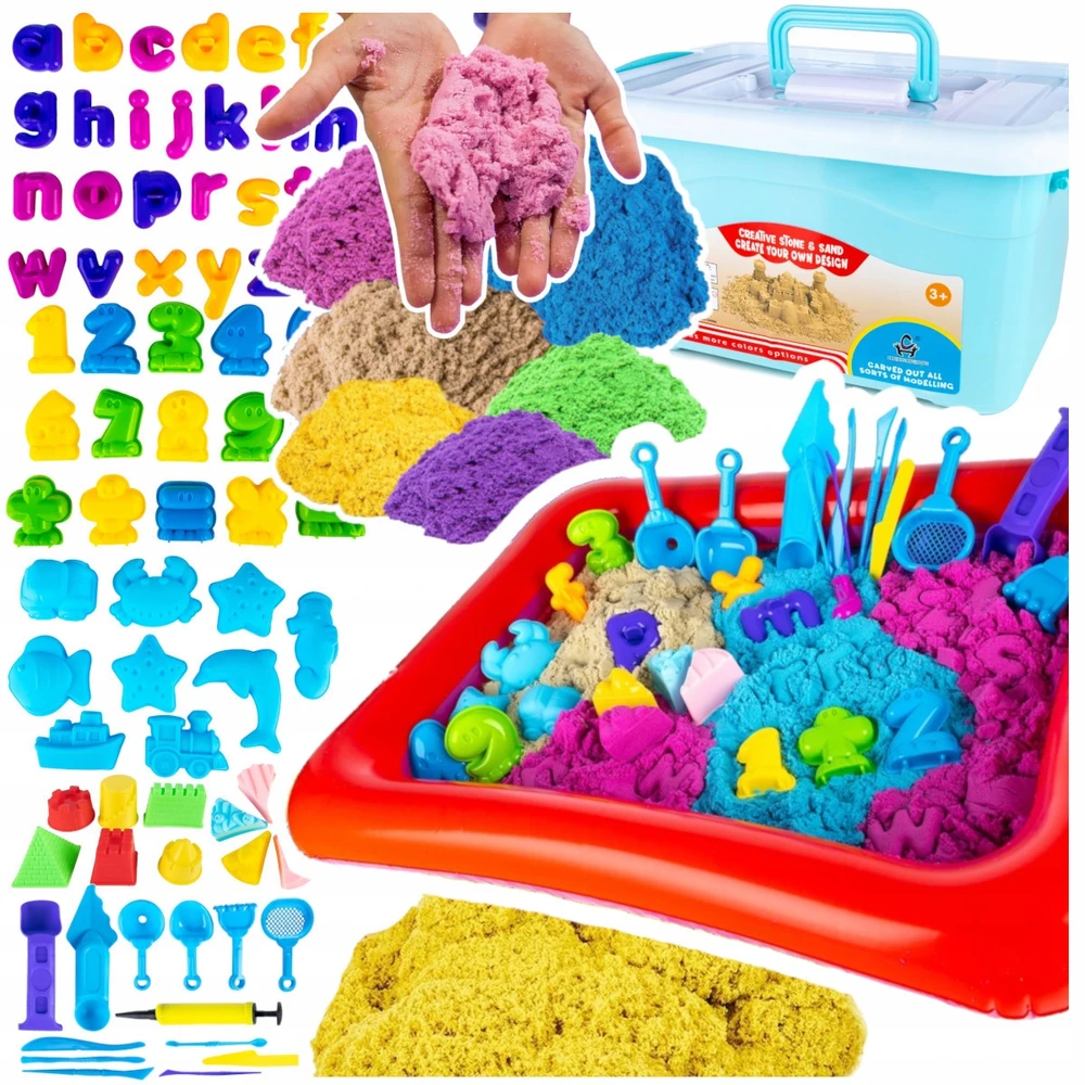 Stator Kinetic Sand 4,5kg SET XXXL SANDBOX plaukimo baseinas PELIETI SKAIČIAI RAIDĖS