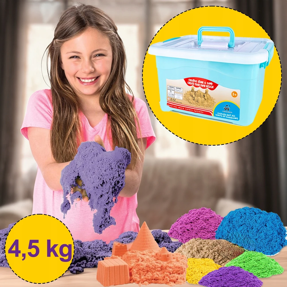 Stator Kinetic Sand 4,5kg SET XXXL SANDBOX plaukimo baseinas PELIETI SKAIČIAI RAIDĖS