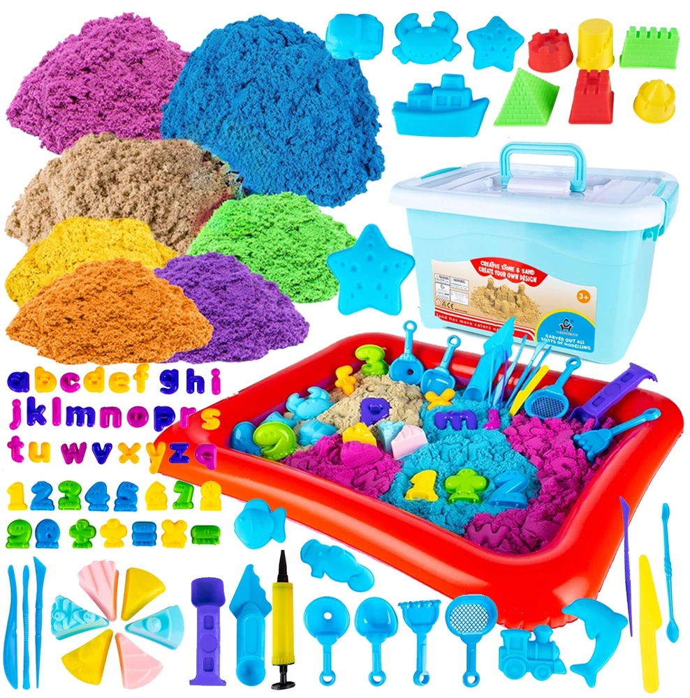 Stator Kinetic Sand 4,5kg SET XXXL SANDBOX plaukimo baseinas PELIETI SKAIČIAI RAIDĖS