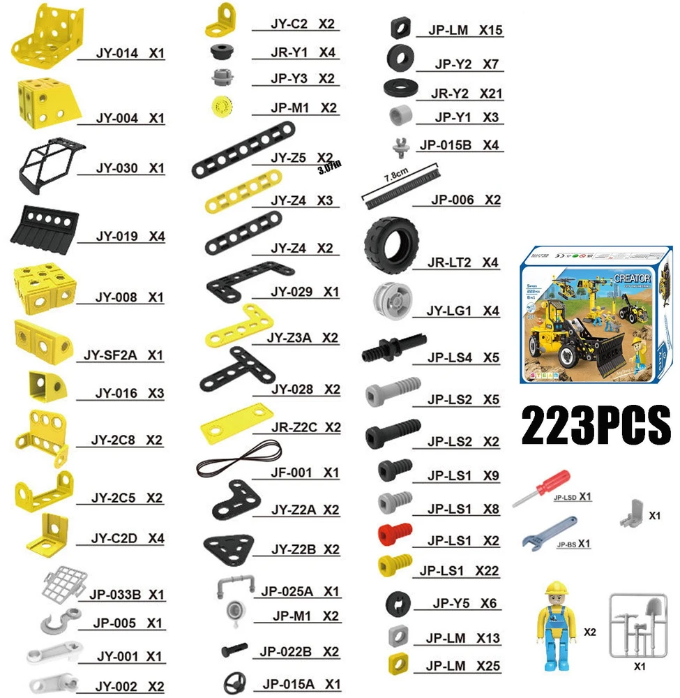 Stator Statybinių plytų buldozerinis kranas malūnsparnis 6in1 „pasidaryk pats“ rinkinys