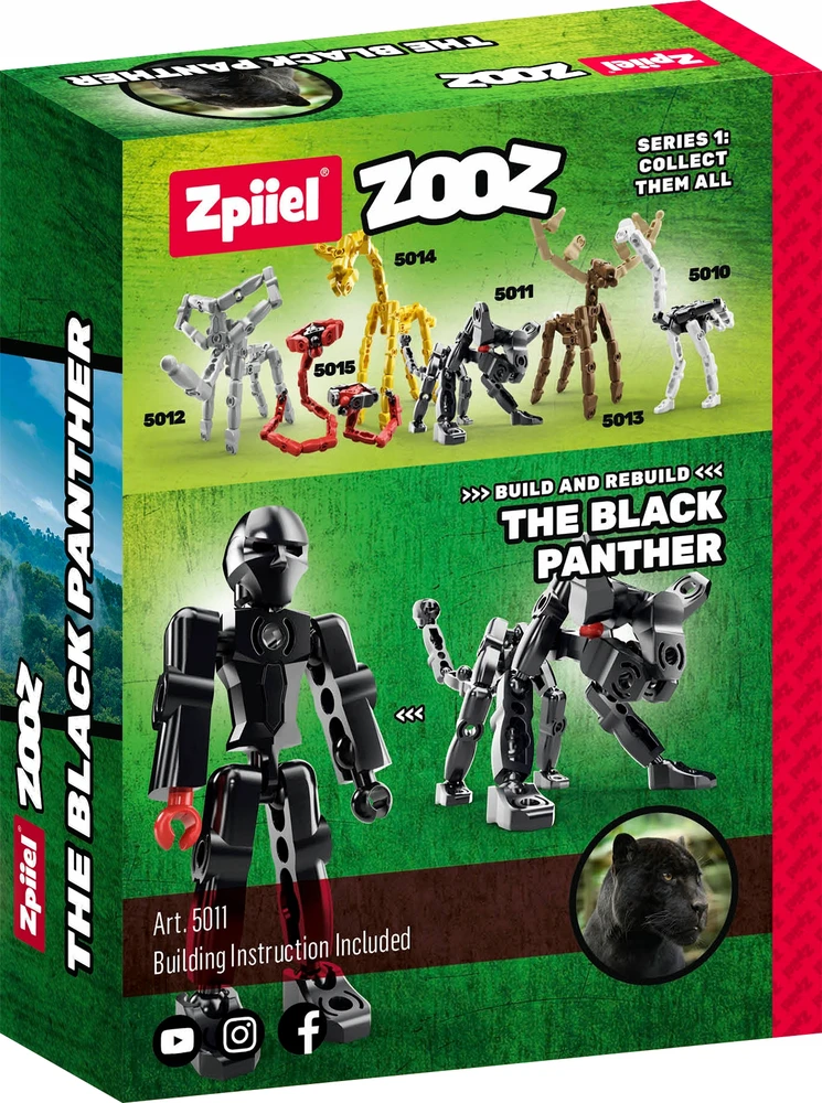 Statybinės plytos vaikams 5+ 2in1 Juodas Panther Man ZooZ Zpiiel