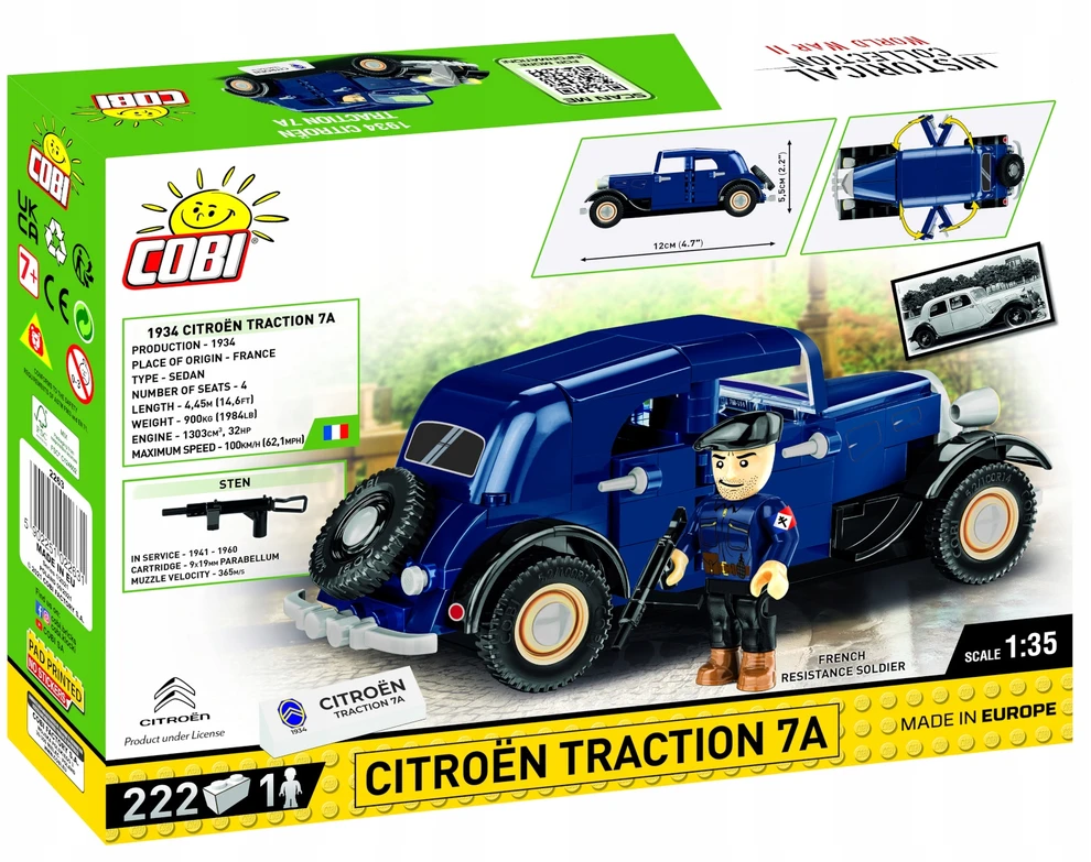 Statybiniai blokai - COBI - Citroën Traction 7A - 222 dalys - Karo soldato figūra - 1:35