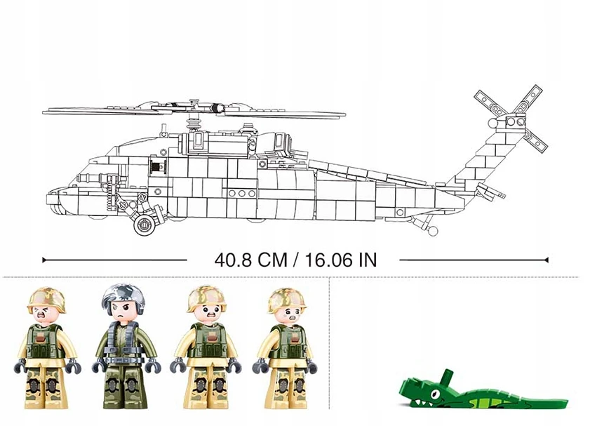 Statybiniai blokai Sluban Helikopter Juodas Hawk 692 el Army Vaikų diena