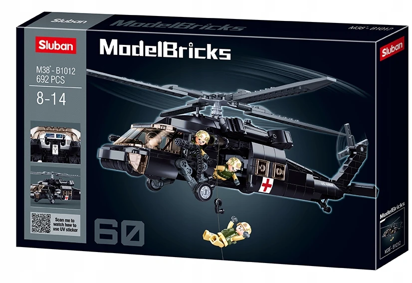 Statybiniai blokai Sluban Helikopter Juodas Hawk 692 el Army Vaikų diena
