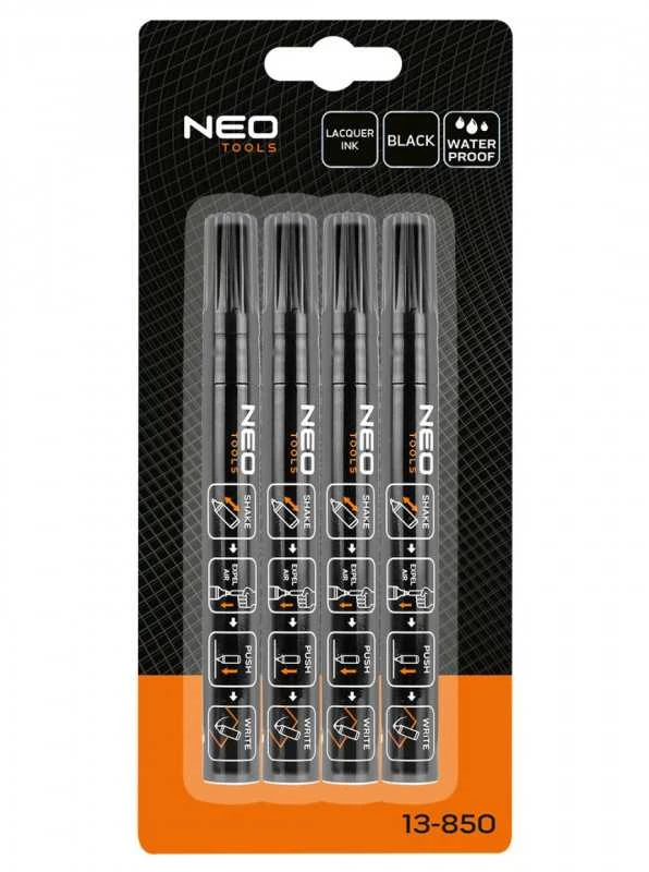Statybiniai žymekliai NEO TOOLS 13-850 (4 vnt.) - storas rašalas, juodas, permanentinis, atsparus vandeniui