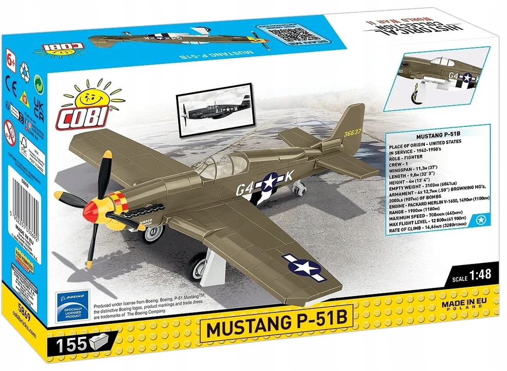 Statybinis žaidimas - COBI - Mustang P-51B - 158 elementai - Ruda - Surinkti patiems