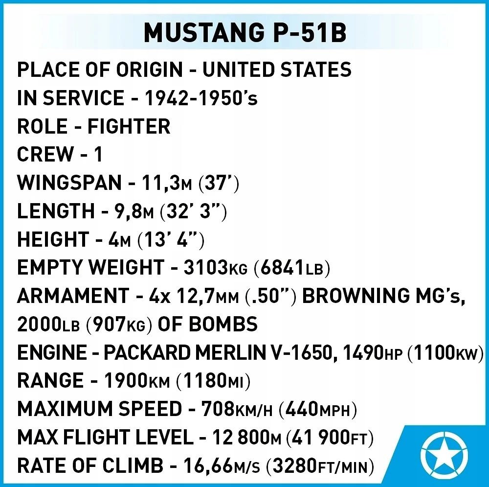 Statybinis žaidimas - COBI - Mustang P-51B - 158 elementai - Ruda - Surinkti patiems
