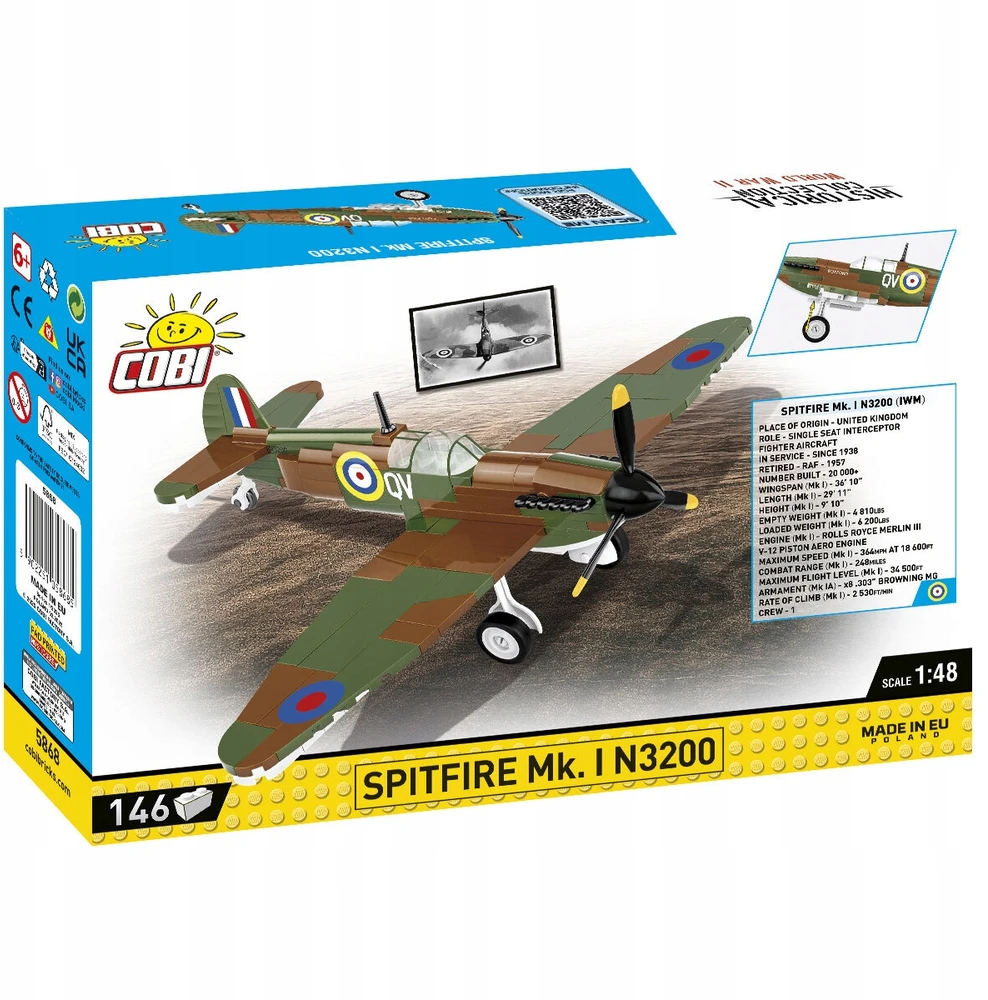 Statybinis žaidimas - COBI - Spitfire Mk. I N3200 - Kamufliažas - 146 elementai - Pagaminta ES
