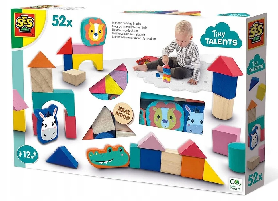 Ses Creative SES Medinės spalvotos kaladėlės 52 detalės