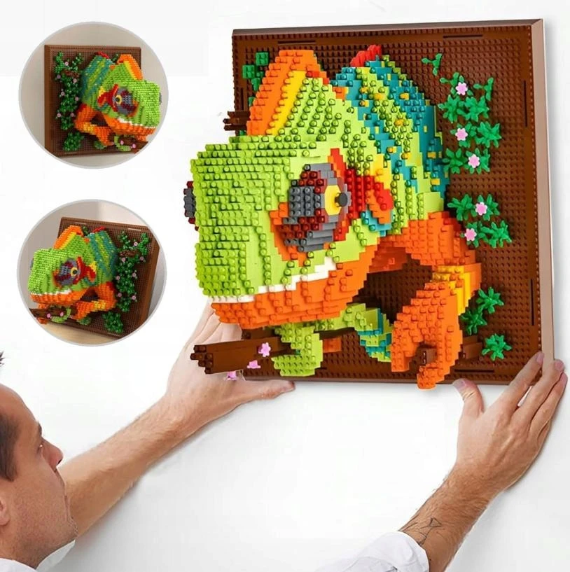 STATYBINIŲ KLALŲ RINKINYS, 3D SIENŲ DAILĖ, CHAMELEONAS, STATYBINIS ŽAISLAS