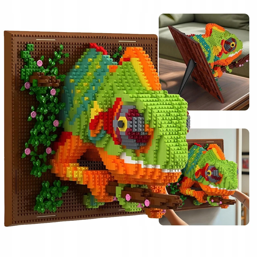 STATYBINIŲ KLALŲ RINKINYS, 3D SIENŲ DAILĖ, CHAMELEONAS, STATYBINIS ŽAISLAS