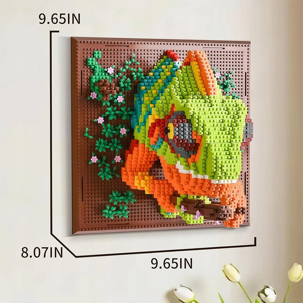 STATYBINIŲ KLALŲ RINKINYS, 3D SIENŲ DAILĖ, CHAMELEONAS, STATYBINIS ŽAISLAS