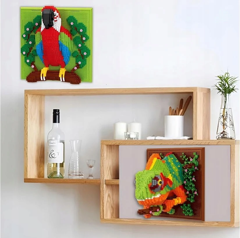 STATYBINIŲ KLALŲ RINKINYS, 3D SIENŲ DAILĖ, CHAMELEONAS, STATYBINIS ŽAISLAS