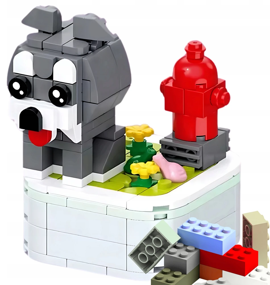 Statybinių plytų komplektas Dog SCHNAUZER 3D gaisrinis hidrantas 178 vnt. 6+