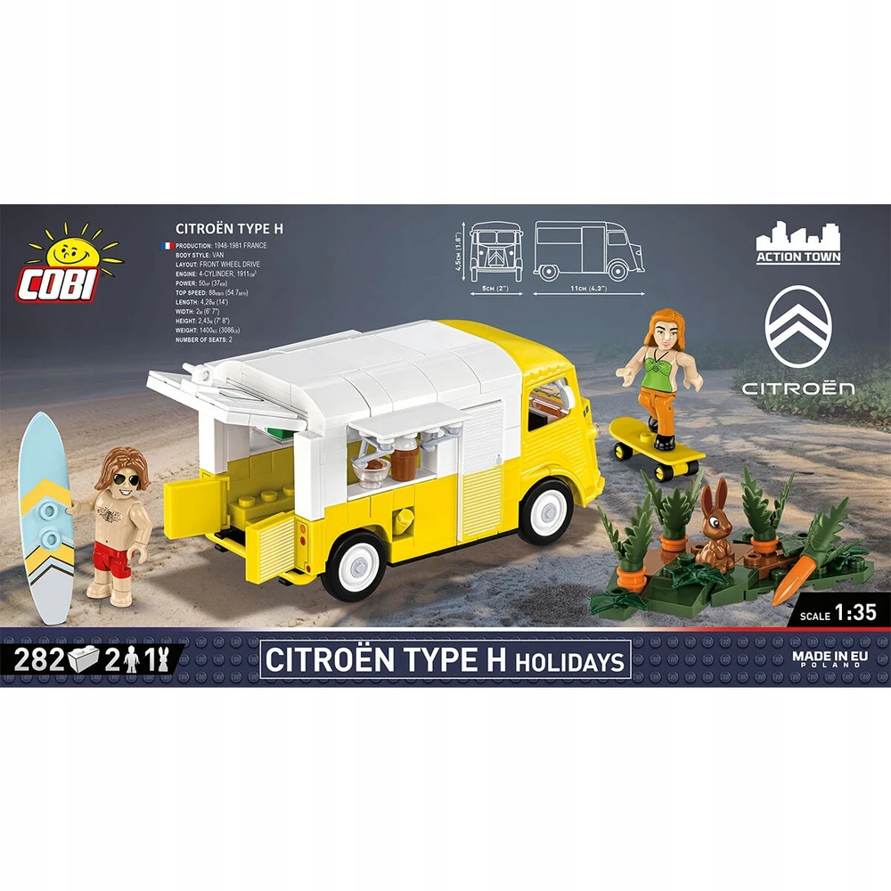 Statybų žaidimas - COBI - CITROËN TYPE H HOLIDAYS - Geltona - Surinkti patiems - 320 g