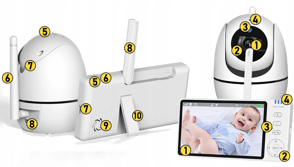 Stazer ELEKTRONINĖ AUKLĖ SU SUKIAMA KAMERA BABY MONITORIUS 5" HD LCD EKRANAS