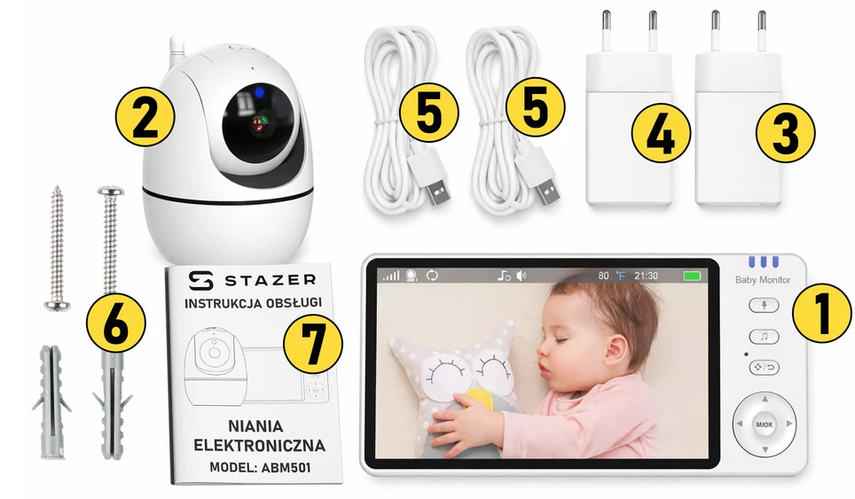 Stazer ELEKTRONINĖ AUKLĖ SU SUKIAMA KAMERA BABY MONITORIUS 5" HD LCD EKRANAS