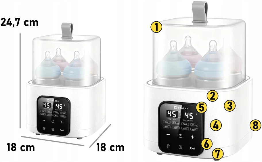 Stazer Šildytuvas ir sterilizatorius pieno buteliams, 6 viename, 4 buteliai