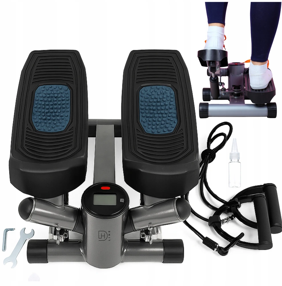 Stepperis su pasipriešinimo gumomis ir LCD ekranu DH Line STEP 1, reguliuojamas aukštis, neslystančios pedalų platformos