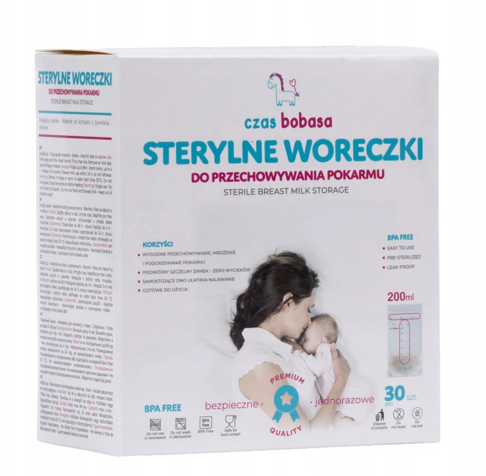 STERILIEJI MAIŠĖLIAI MAISTO ŠALDYMO MAIŠELIAMS LAIKYTI 200ml 30vnt.