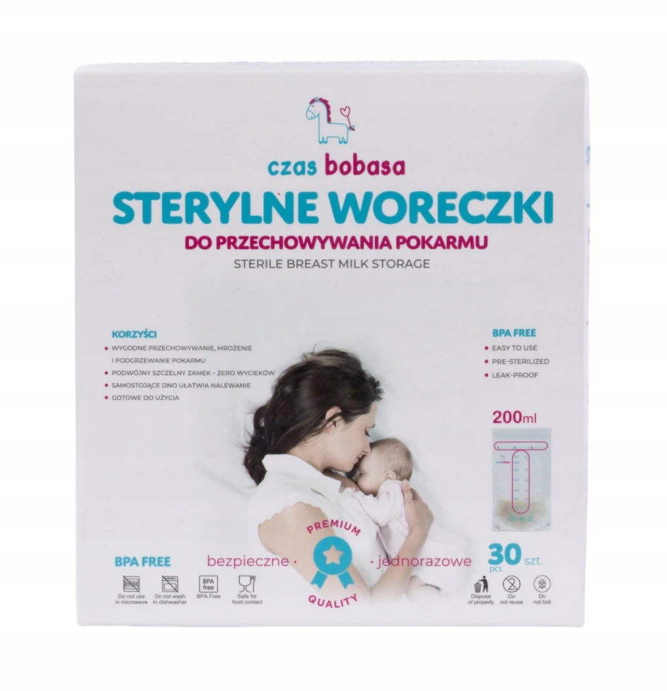 STERILIEJI MAIŠĖLIAI MAISTO ŠALDYMO MAIŠELIAMS LAIKYTI 200ml 30vnt.