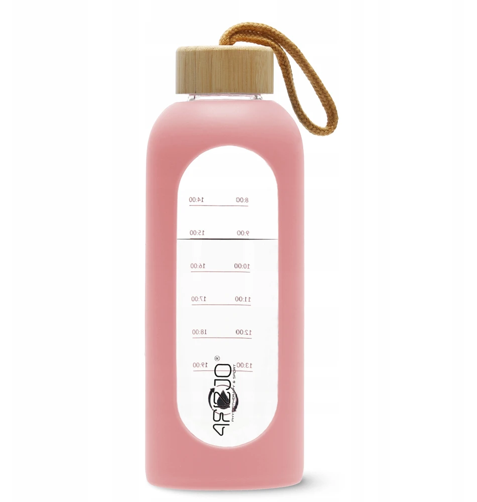 Stiklinė gertuvė 4FIZJO 750 ml, rožinė, vandens butelis, sportinė gertuvė, su dėklu, treniruotėms, kasdieniam naudojimui