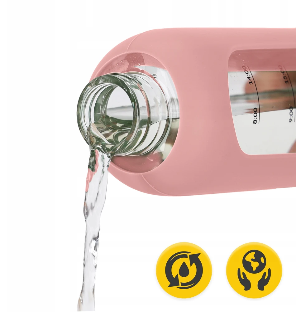 Stiklinė gertuvė 4FIZJO 750 ml, rožinė, vandens butelis, sportinė gertuvė, su dėklu, treniruotėms, kasdieniam naudojimui
