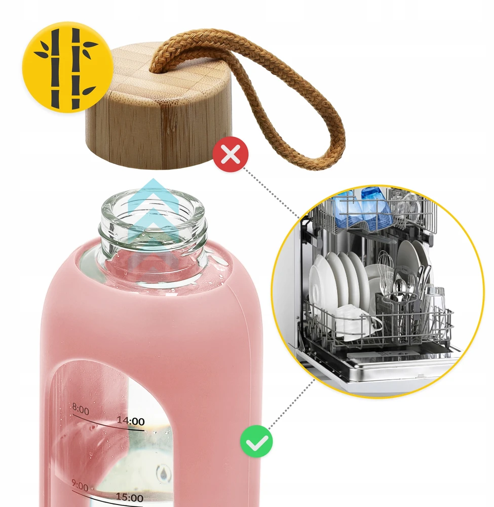Stiklinė gertuvė 4FIZJO 750 ml, rožinė, vandens butelis, sportinė gertuvė, su dėklu, treniruotėms, kasdieniam naudojimui