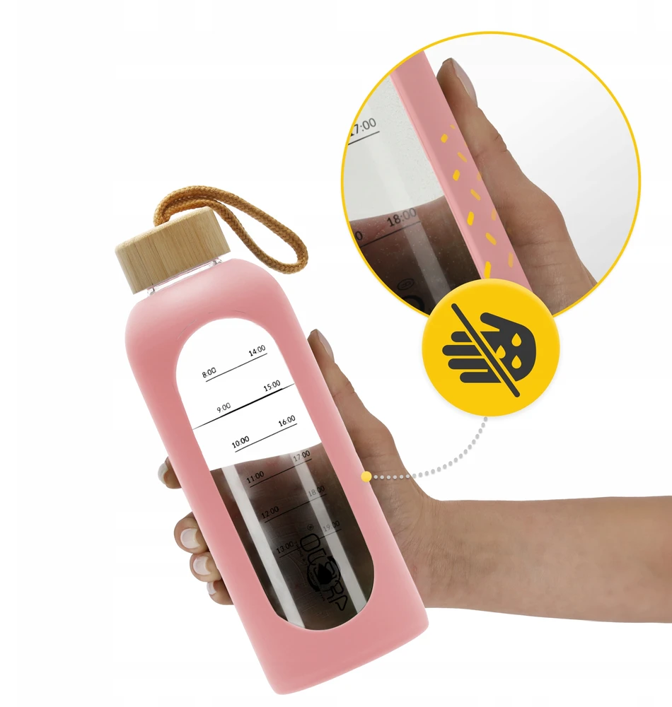 Stiklinė gertuvė 4FIZJO 750 ml, rožinė, vandens butelis, sportinė gertuvė, su dėklu, treniruotėms, kasdieniam naudojimui