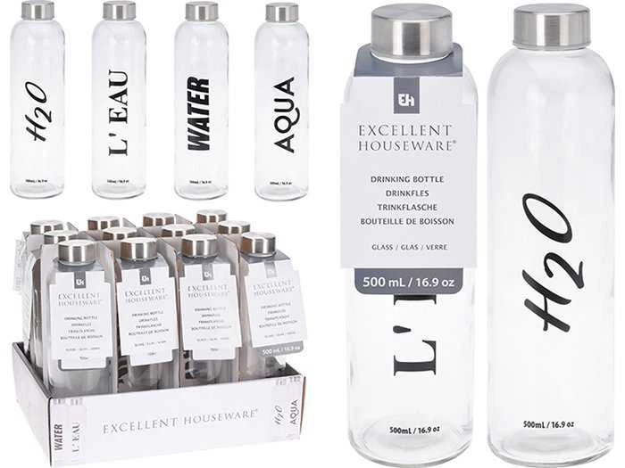 Gertuvė Excellent Houseware Stiklinis vandens butelis 700 ml su metaliniu dangteliu