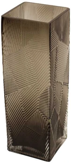 Besk Stiklinė vazė su raštu 10x30cm dūminė pilka