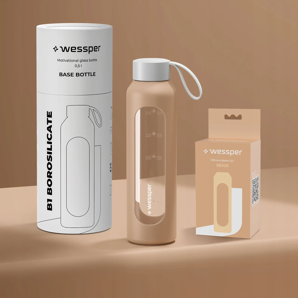 Gertuvė Stiklinis butelis bidonas 500ml nepralaidus sportinis vandens butelis Wessper B1