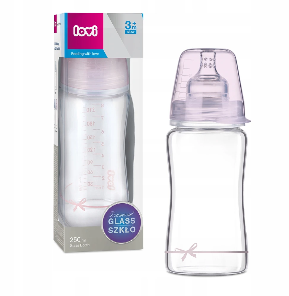 LOVI stiklinis buteliukas DIAMOND GLASS Baby Shower girl, 250 ml, 74/204girl