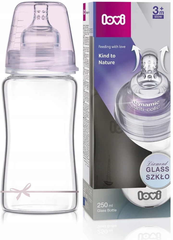LOVI stiklinis buteliukas DIAMOND GLASS Baby Shower girl, 250 ml, 74/204girl