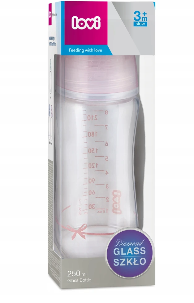 LOVI stiklinis buteliukas DIAMOND GLASS Baby Shower girl, 250 ml, 74/204girl