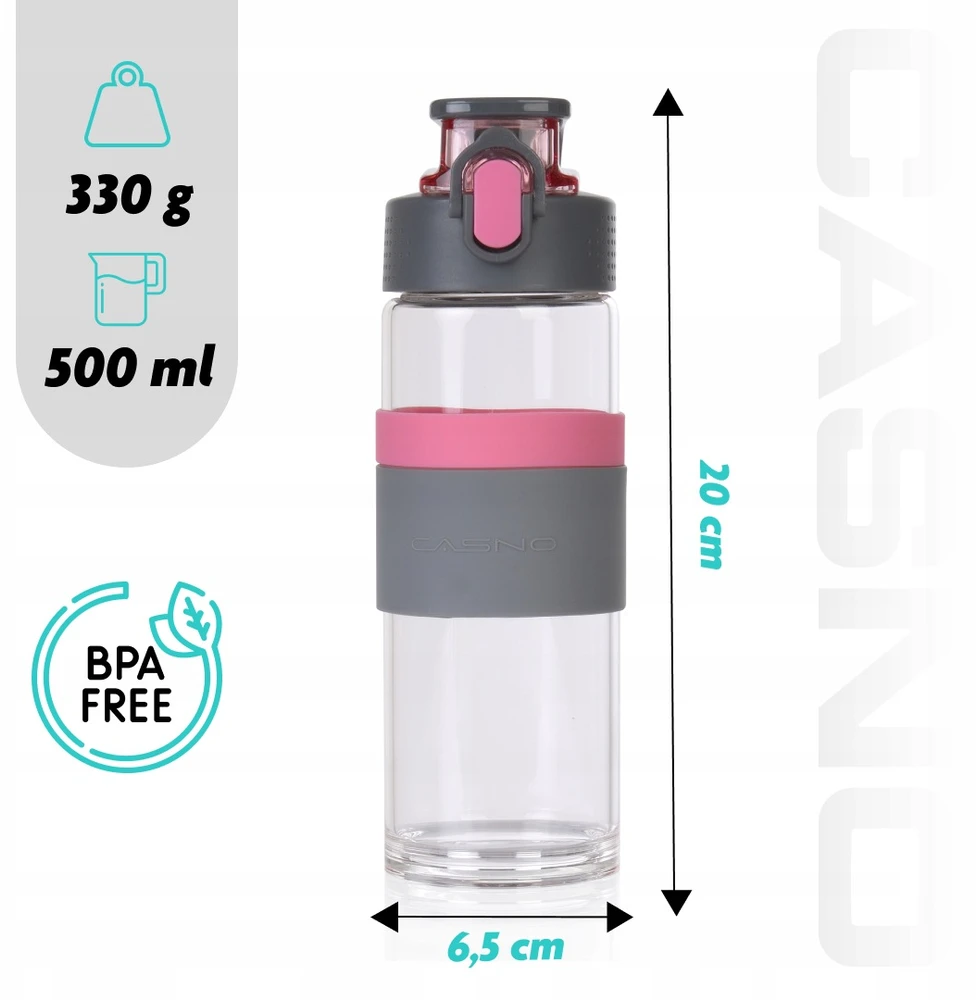 Stiklinis gertuvė Casno Cross 500 ml, rožinė