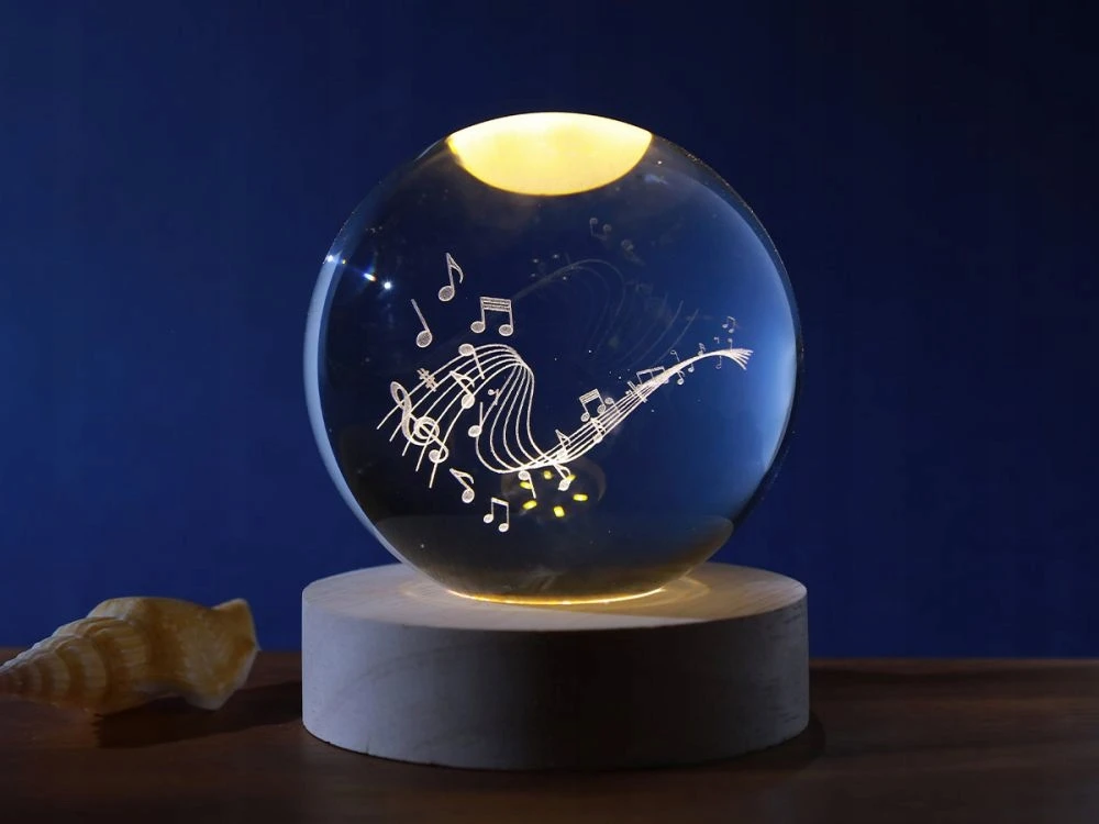 Stiklinis rutulys Muzikinis LED stalinis šviestuvas 8cm Dovana Vaikams