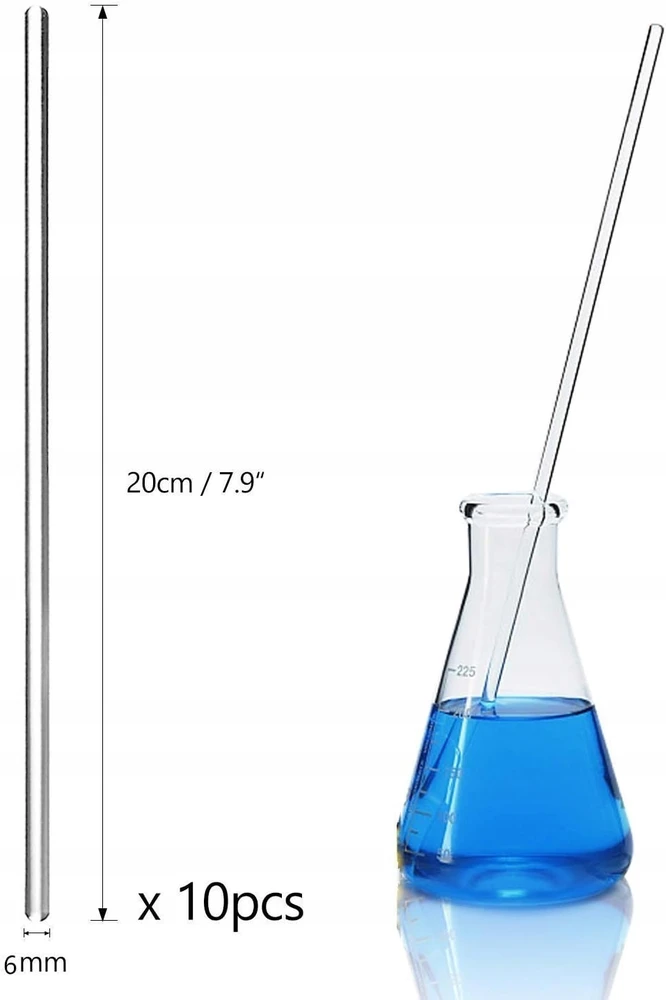 STIKLO LAZDĖLIAI 10 Vnt. 20cm LABORATORIJOS MAIŠYMO LAZDĖS ILGUS