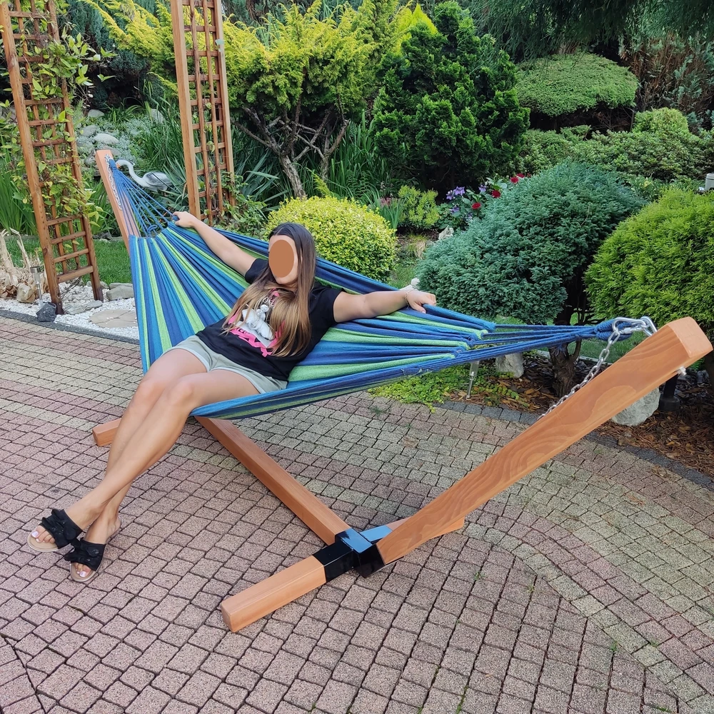 Stiprus medinis 2-vietis hamako stovas, 300kg apkrova