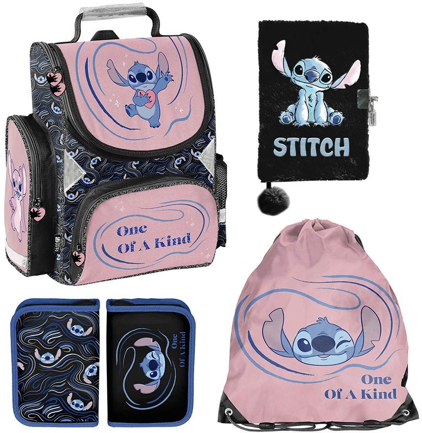 „Stitch Paso“ mokyklinis rinkinys, mokyklinis krepšys, dienoraštis, pieštukų dėklas su priedais