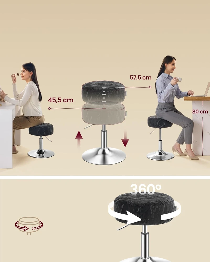 STOOL CHAIR MAKEUP taburetė MIGAMOJOJE MODERNINĖ JUODA