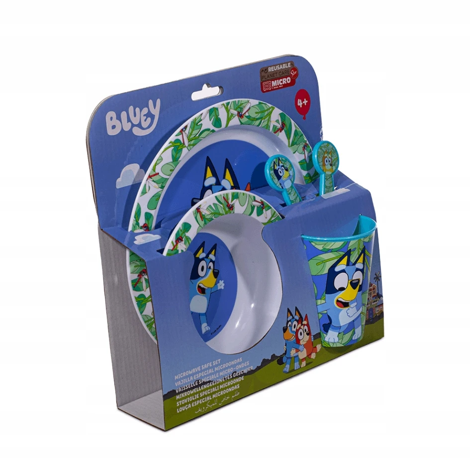 Stor BINGO AND BLUEY mėlynas dogs pusryčių rinkinys, vakarienė, dubuo, lėkštė, puodelis SZ